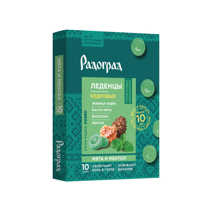 Radograd cukríky na hrdlo s mätou, mentolom, cédrovou živicou a propolisom 10 ks x 3,2g