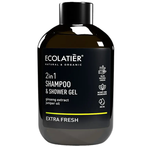 ECOLATIER - EXTRA FRESH POWER Sprchový gél a Šampón 2v1 ŽENŠEN a Borievka 400 ml d.s: 06.2026